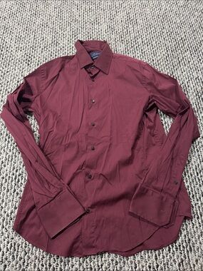 Zara Wine Red Long-Sleeve Dress Shirt Button Up